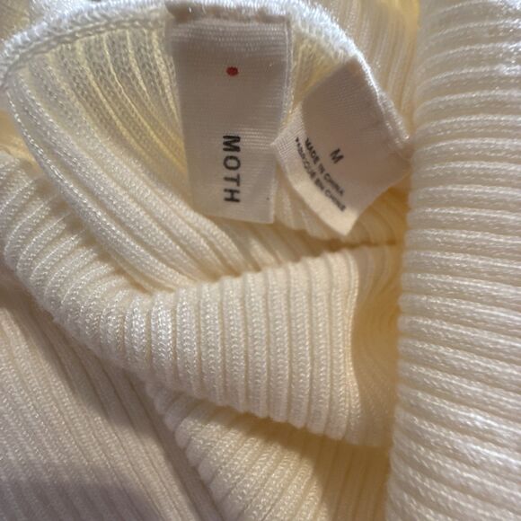 Moth Anthropologie Bell Sleeve Ribbed Knit Turtle Neck Ivory Sweater Top Medium - Picture 5 of 10